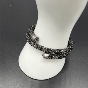 Swarovski Crystaldust Wrap Bracelet - silver tone black and clear crystals